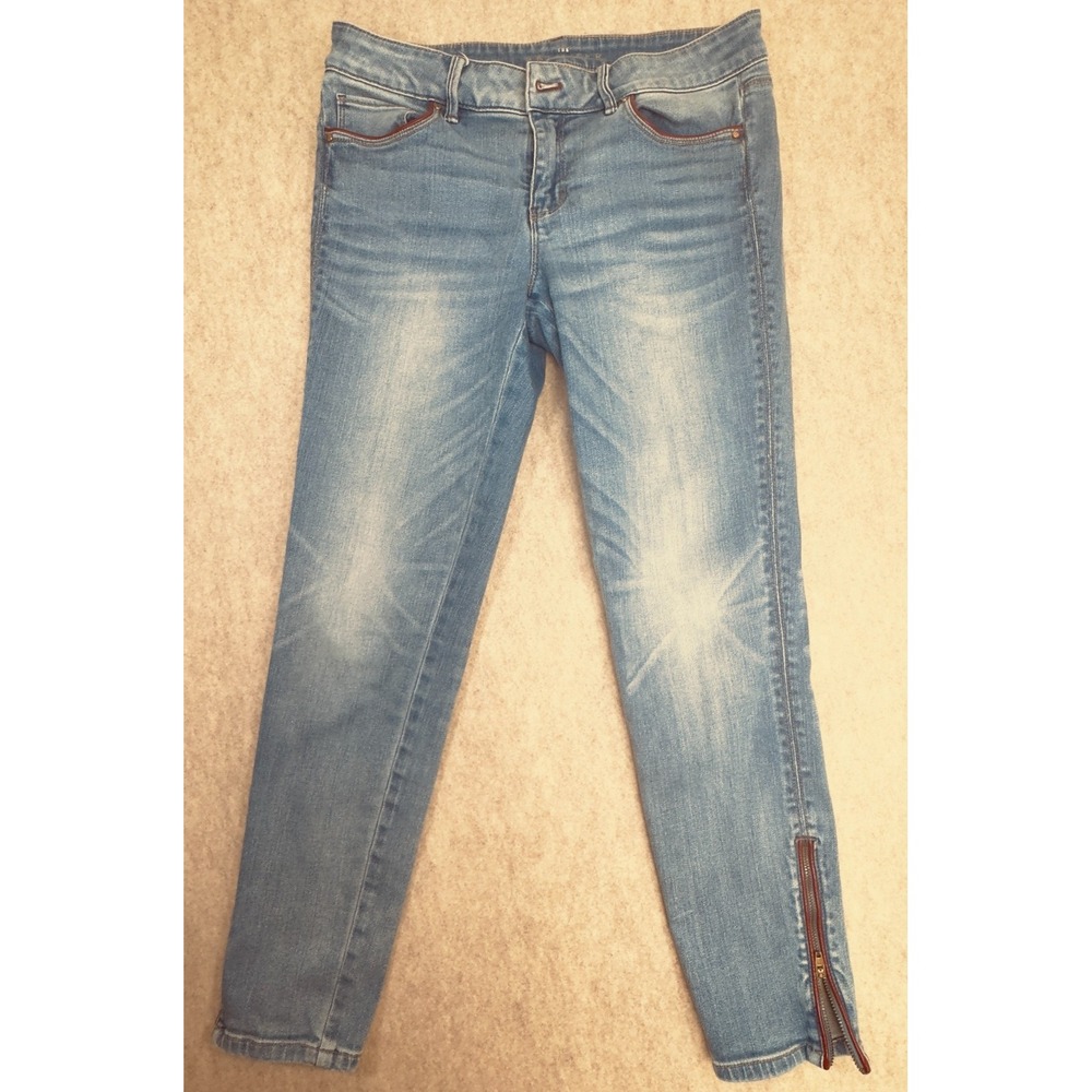 White house black Market Skimmer Women's Skinny Ankle Denim Jeans Sz 6 Zip Hem
